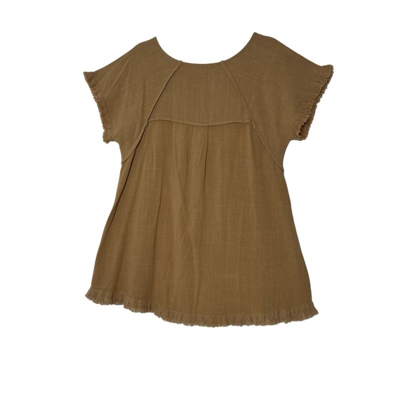 Umgee Top Women's Small Camel Linen Blend Short Sleeve Oversized Classic Beach - Picture 3 of 10